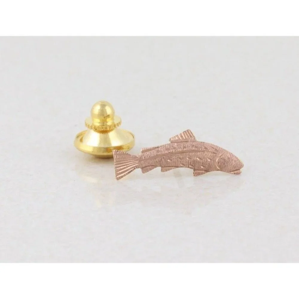 10k Rose Gold Tie Tack Trout Bass Salmon Fish Mens Lapel Pin